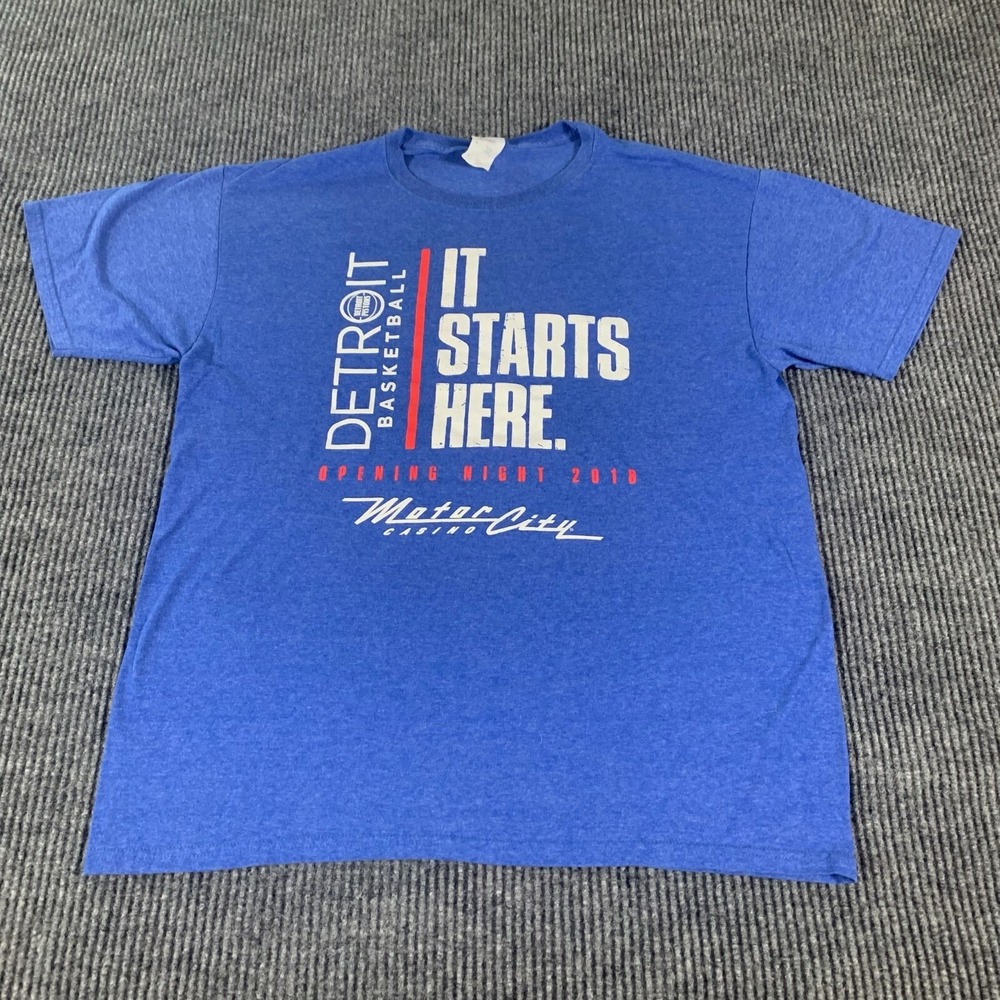 Detroit Pistons T Shirt Mens L Blue NBA Basketball Opening Night 2018 Motor City